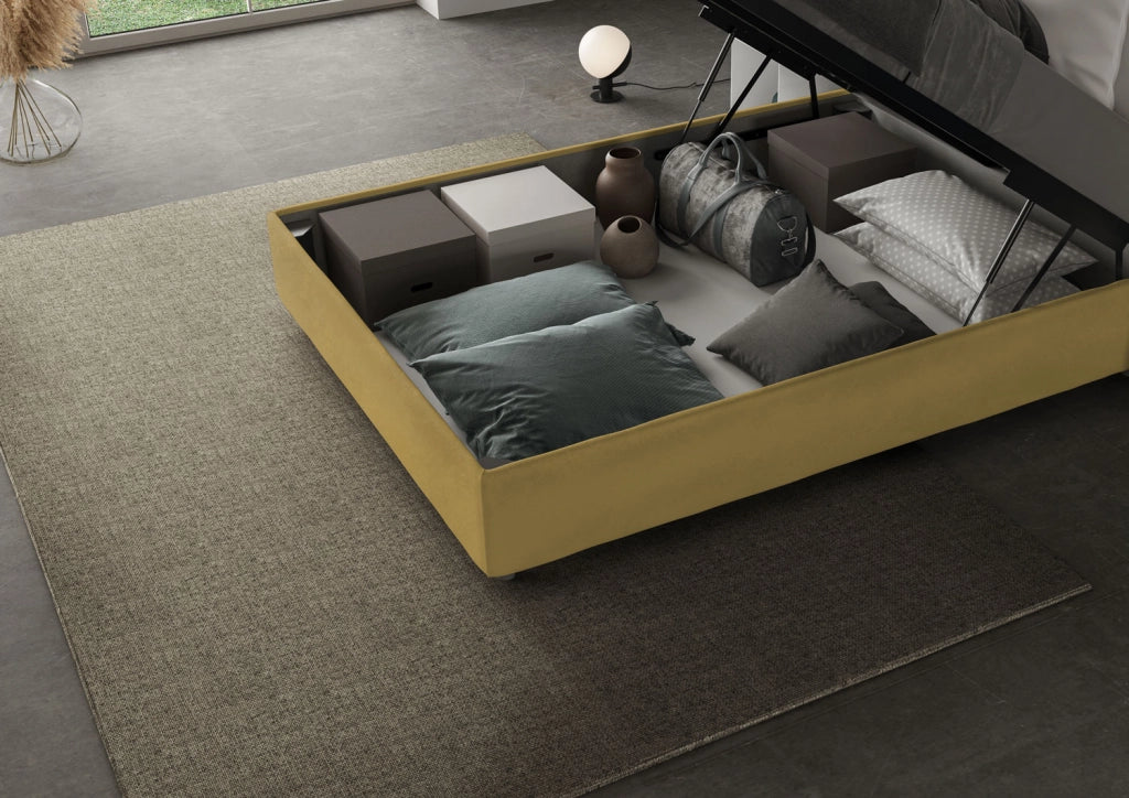 BS COM Letto una piazza e mezza contenitore imbottito 130x210 microfibra ocra Large