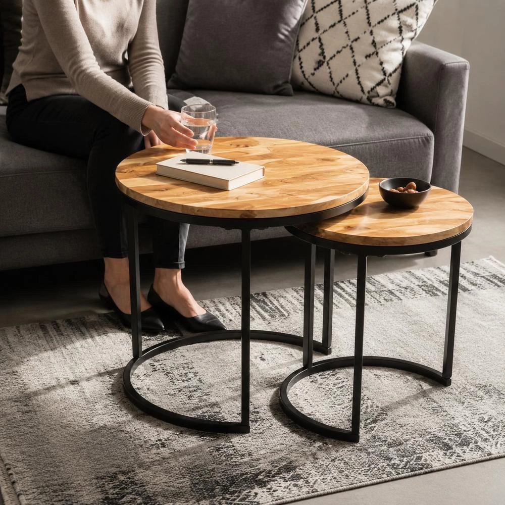 Nesting Tables 2 Pcs. Solid Acacia Wood