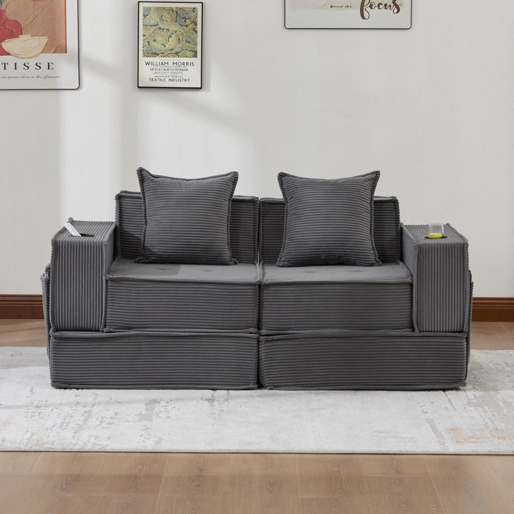 Divano Letto 2 Posti con Poggiapiedi e Cuscini ¨C MINIMAL ¨C Tessuto