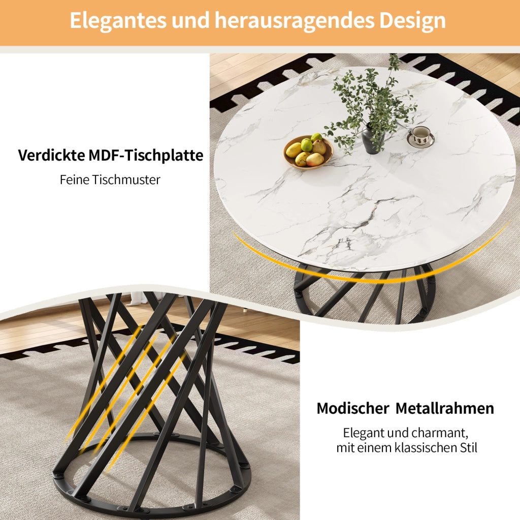 Tavolo da pranzo rotondo 80 cm in MDF con gambe in metallo