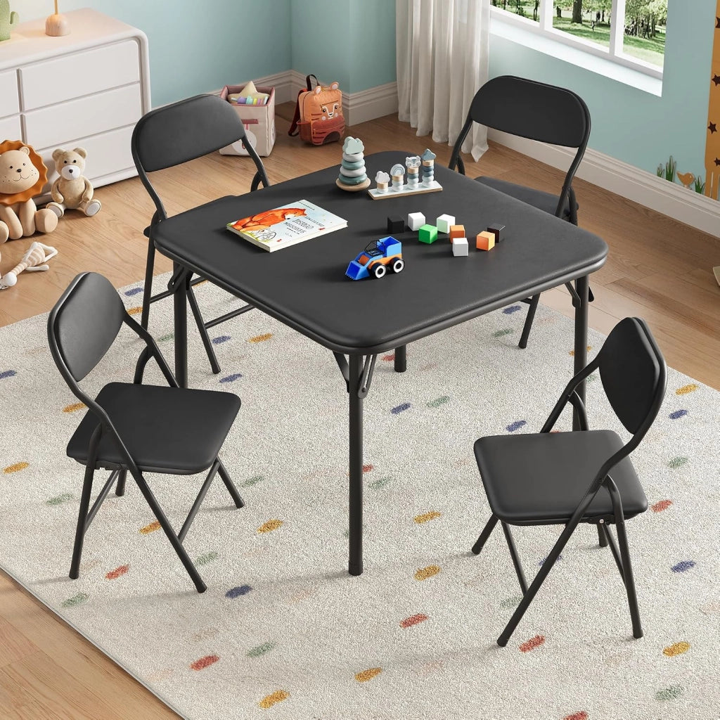 Set di tavolo e sedie pieghevoli da 5 pezzi per bambini con