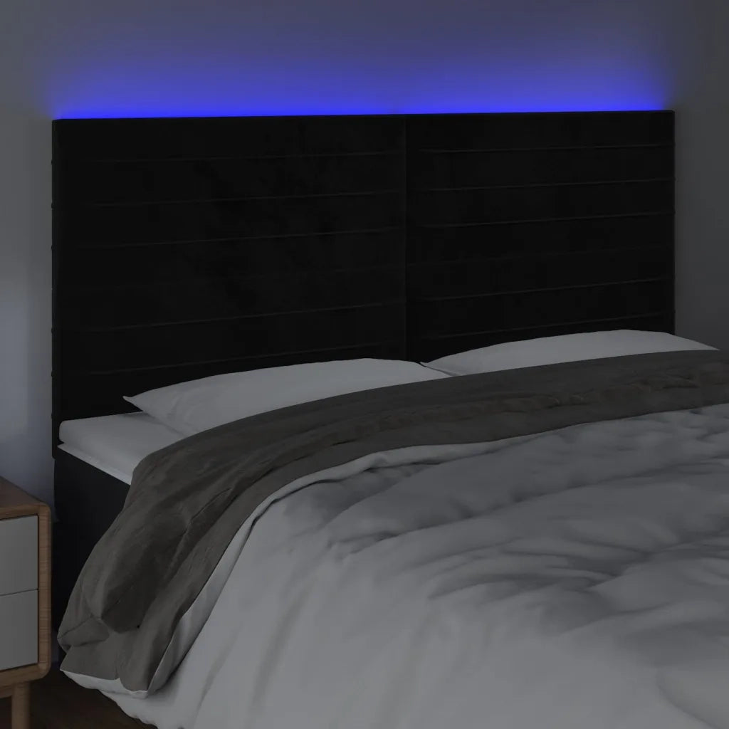 Testiera | Testata a LED Nera 160x5x118/128 cm in Velluto