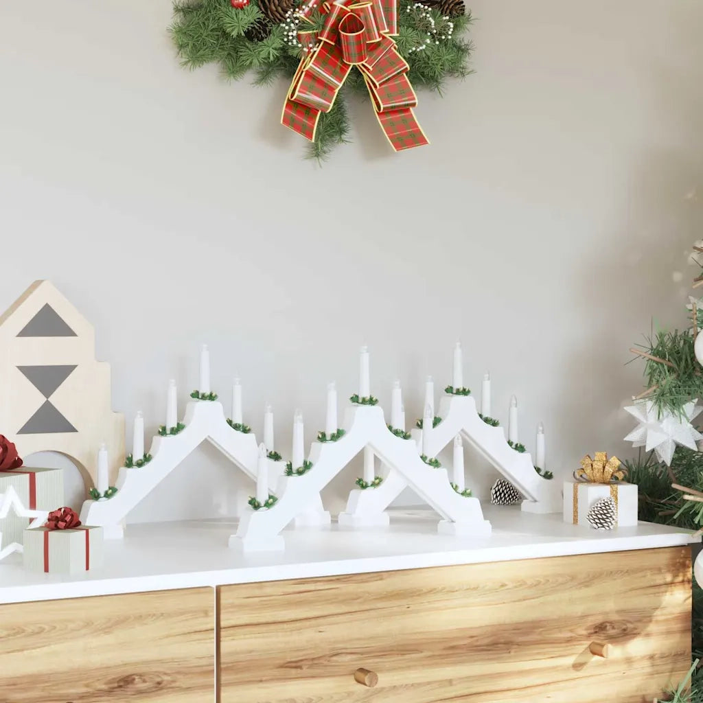 Ponte con Candele di Natale 3 pz-Decorazioni natalizie Bianco 39.5 x 5 x 29 cm