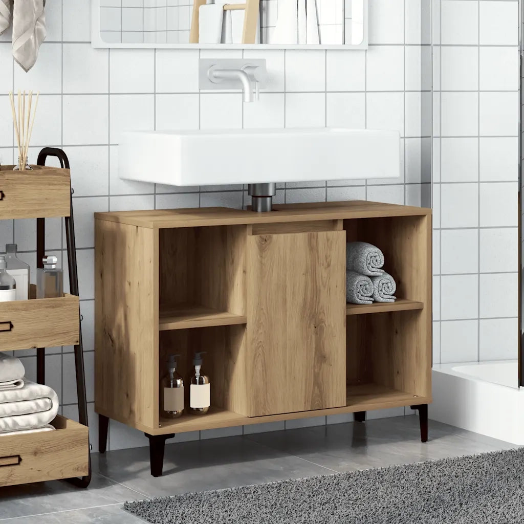 Armoire d'évier chêne artisanal 80x33x60 cm bois d'ingénierie