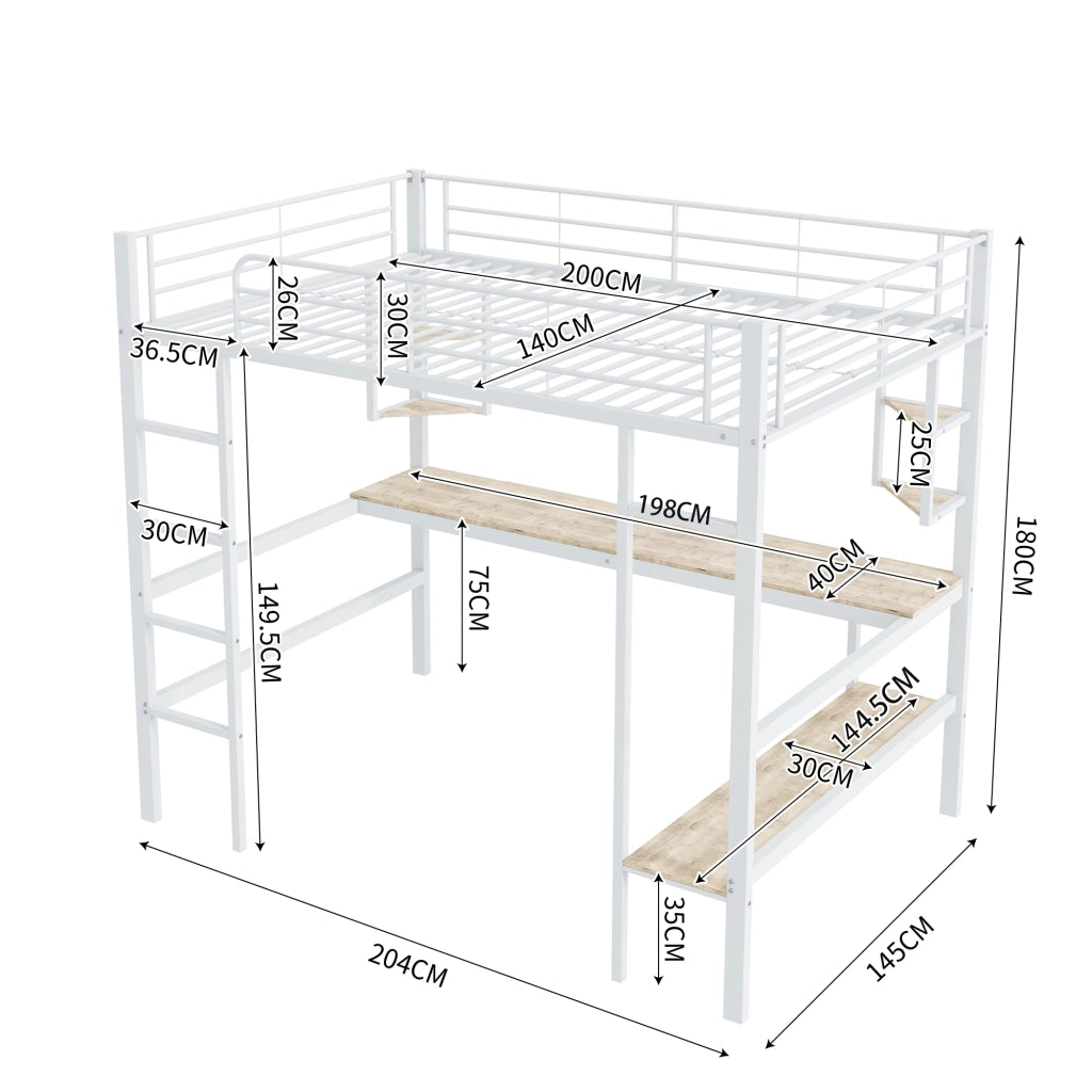 Letto a Soppalco con Scrivania e Libreria ¨C MINIMAL ¨C Metallo Bianco 140x200
