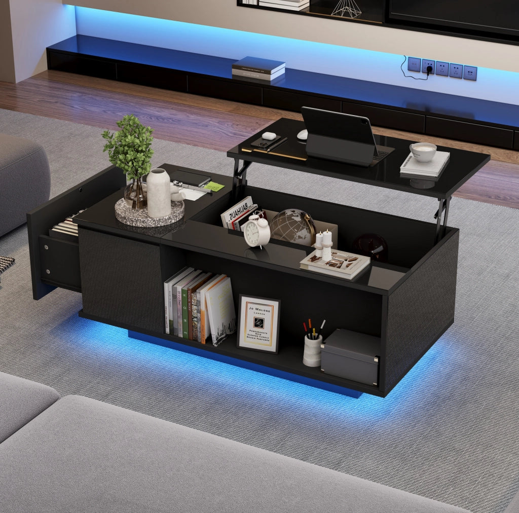 Tavolino da caffè LED elevabile con cassetto 100x50x40 cm