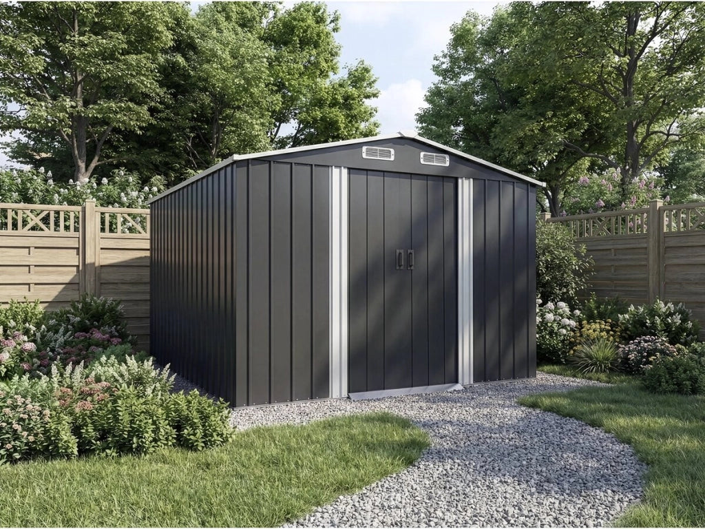 Casetta da giardino in metallo con porta scorrevole "Boston" - 8 m² - Grigio
