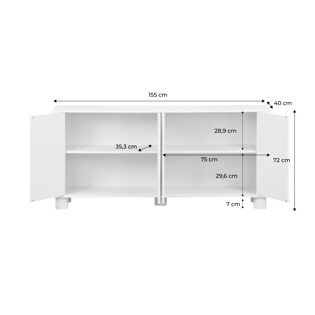 Credenza effetto legno di mango 4 ante, 155cm, beige