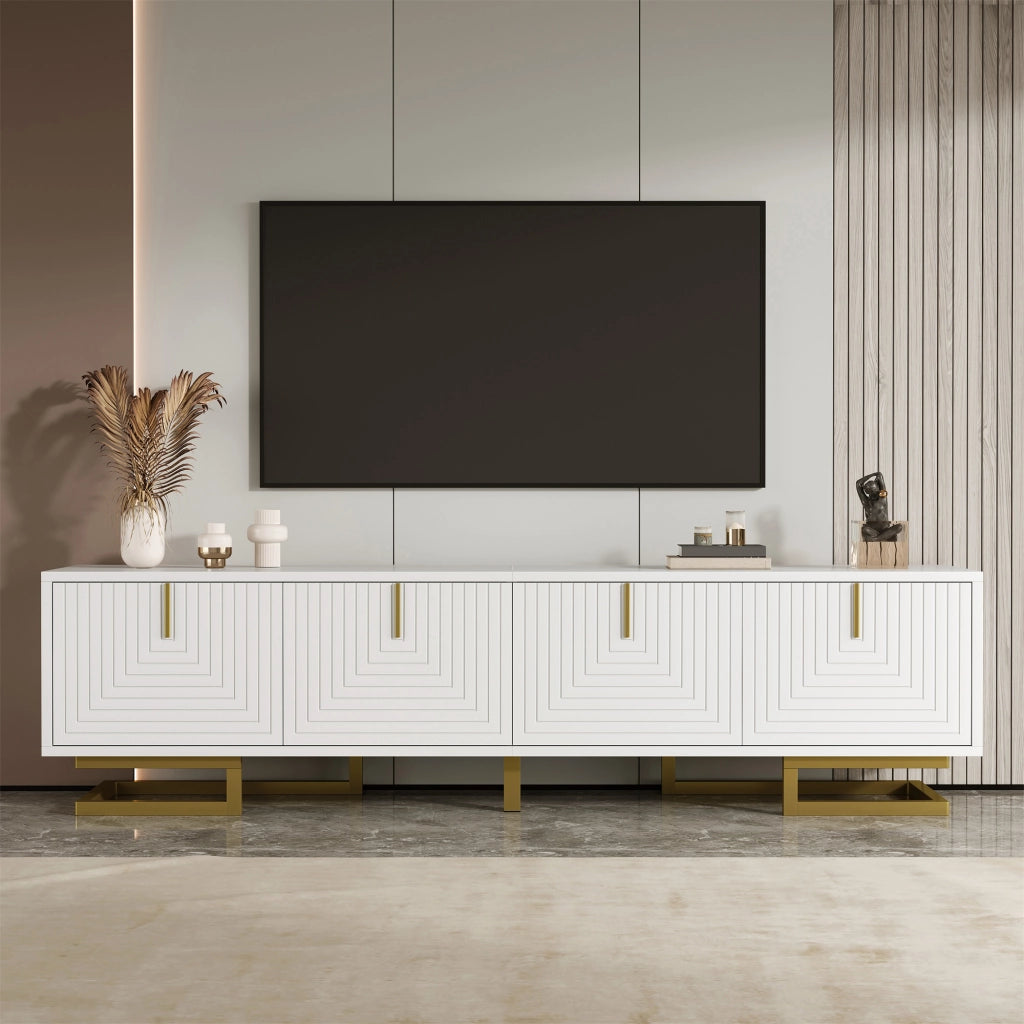 Mobile TV Lowboard con Ante Strutturate ¨C MINIMAL ¨C Oro, Gambe e Maniglie Dorate