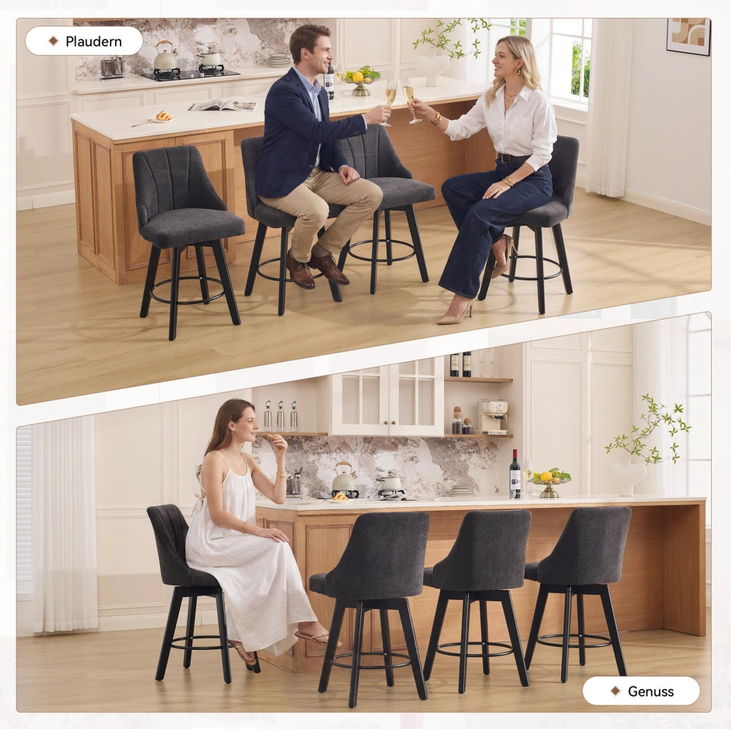 Set di 2 sgabelli da bar grigi con schienale imbottito, tessuto resistente, altezza 94,5 cm, per cucina e sala da pranzo