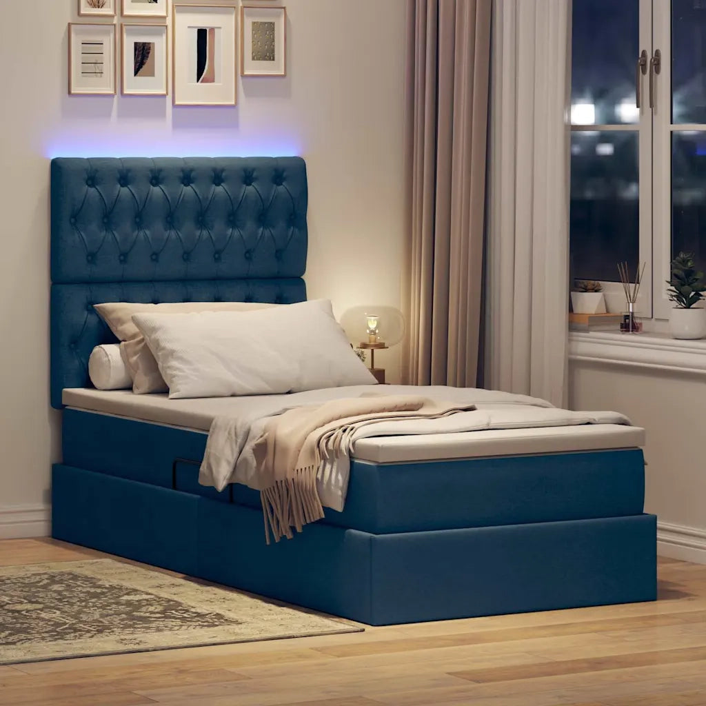 Letto con contenitore LED e materasso Blu 100 x 200 cm Tessuto 3372464