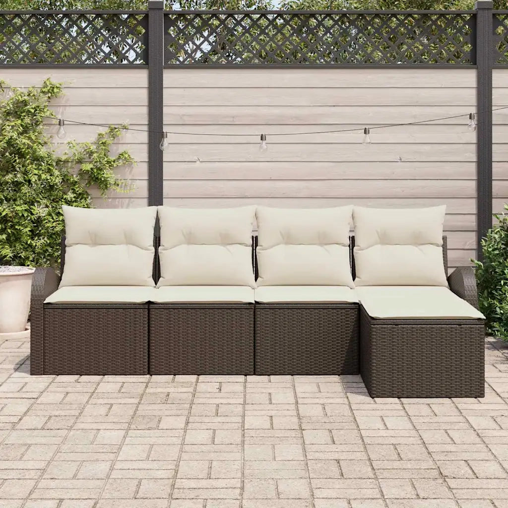 Set di divani con cuscino 5 pcs Marrone e bianco polyrattan