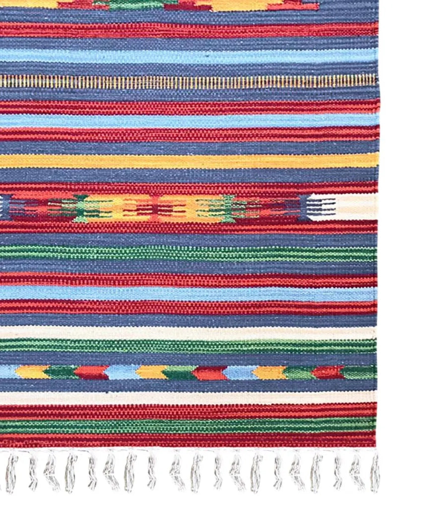Tappeto passatoia KELIM 01 disegni etnici orientali colori vivaci cm.60x90 tessuto e frangia 100% cotone, lavabile in lavatrice