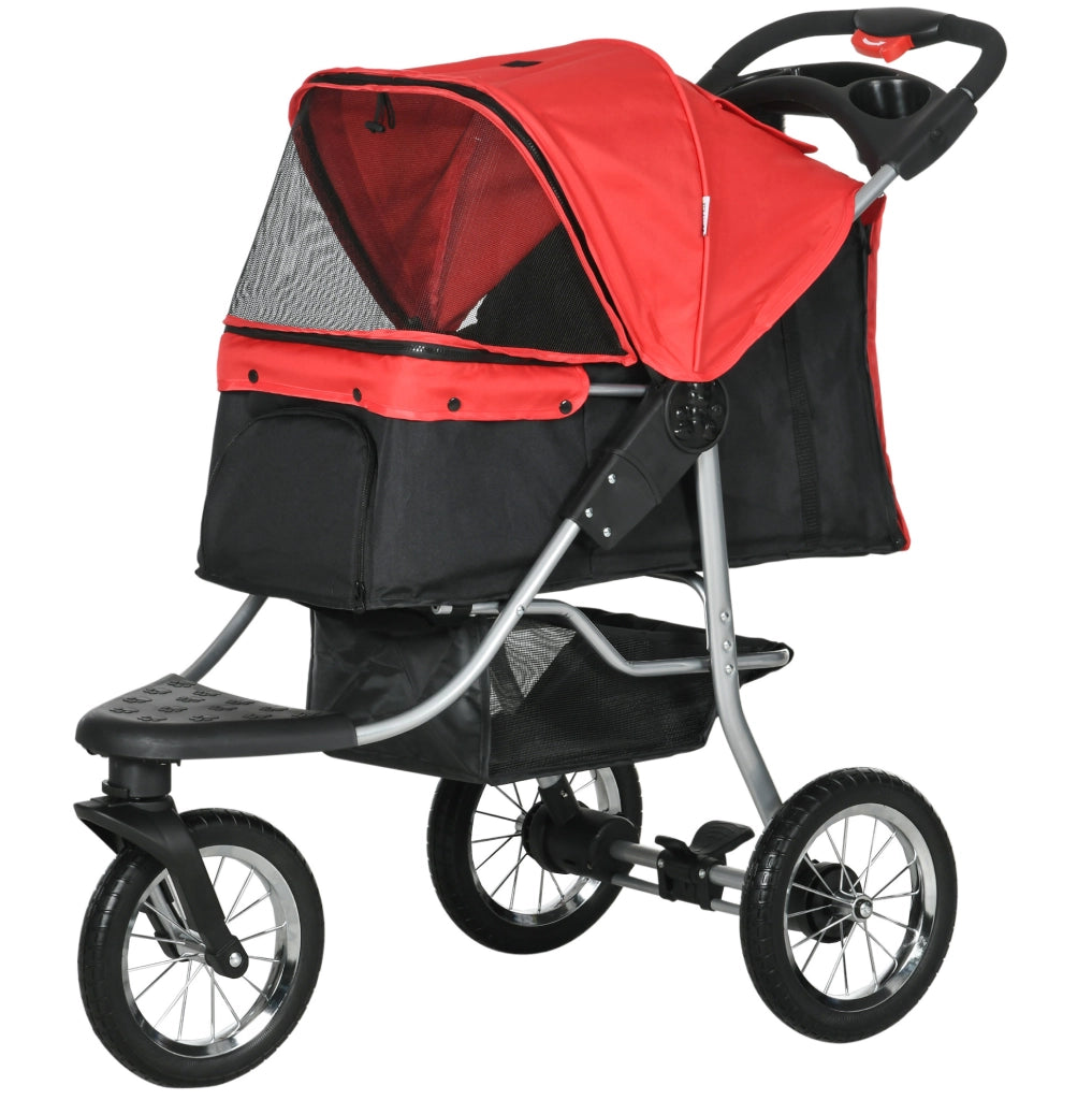Passeggino pieghevole per cani e gatti 109,5x54,5x106,5 cm in acciaio rosso -