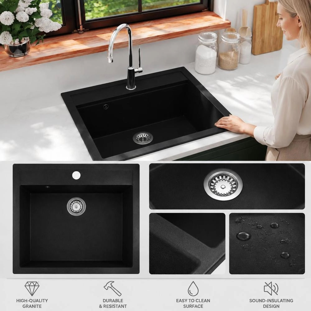 Granite Sink, Single Bowl, Black