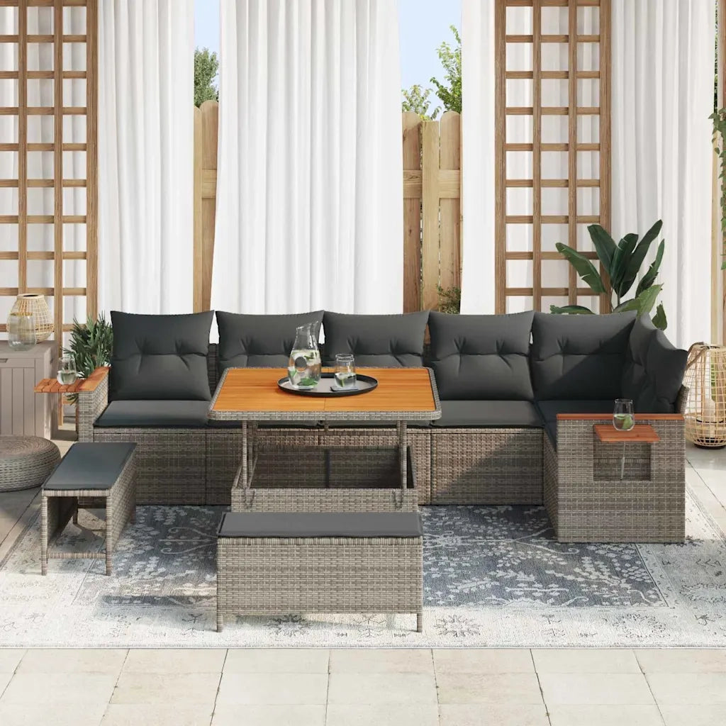 Set Divano da Giardino con cuscino 11 pcs Grigio polyrattan