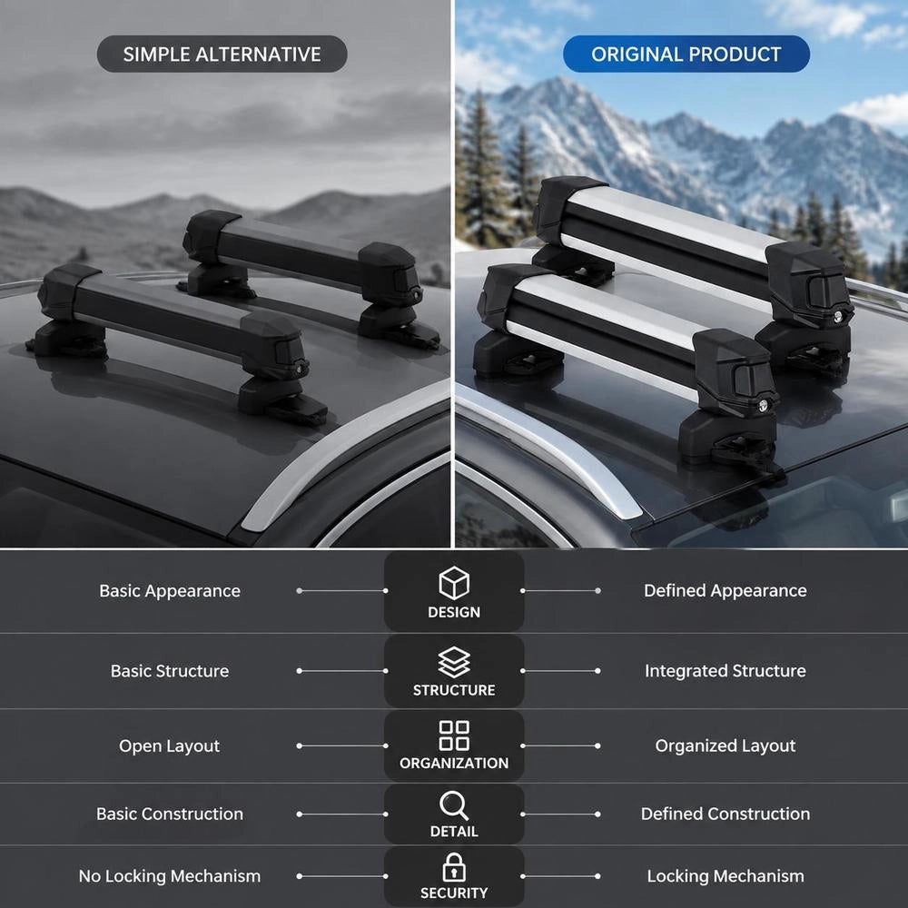 Skiboard/snowboard Roof Rack For Up To 4 Pairs Of Skis / 2 Snowboards, 2 X Lockable Ski Roof Racks With Rubber Padding, Ski Holder Carrier For Most Crossbars (465 Mm Loading Width)