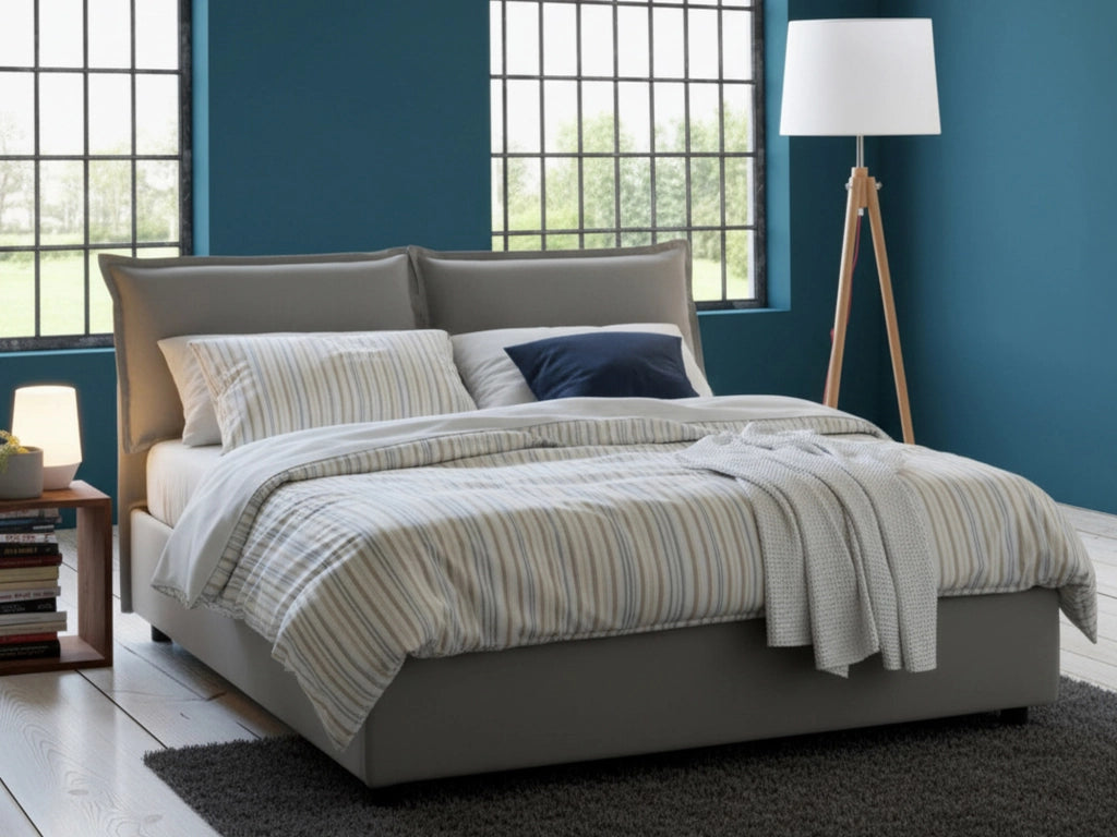 Letto matrimoniale Annica, Letto contenitore con rivestimento in tessuto, Made in Italy, Apertura frontale, con materasso cm 140x200 incluso, Grigio