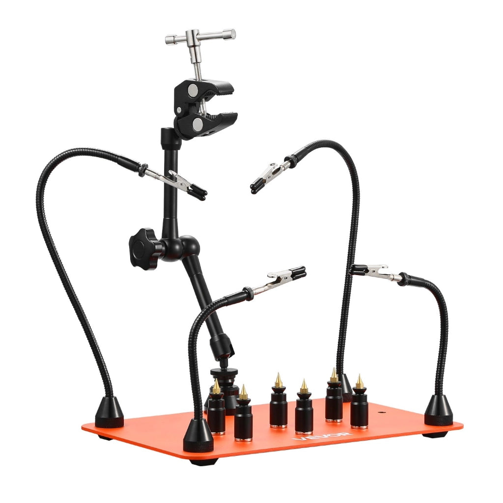 4 Bracci Flessibili, Stazione per Saldatura Magnetica Terza Mano, 6 Supporti per Pilastri PCB, Supporto a 360°, Base Acciaio Robusta per Fai da Te