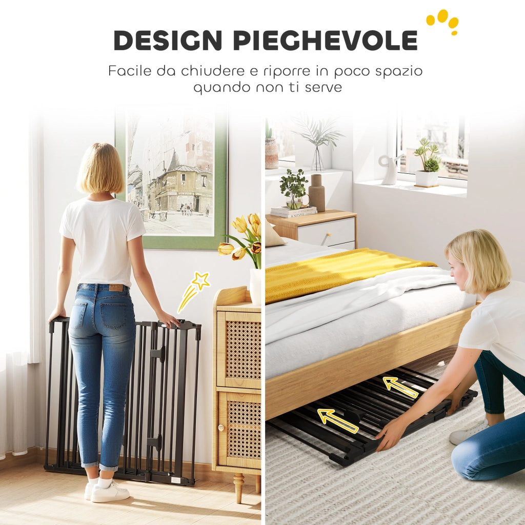 Cancello per Cani Pieghevole in Acciaio ¨C Minimal ¨C Nero 202.5x2x76cm