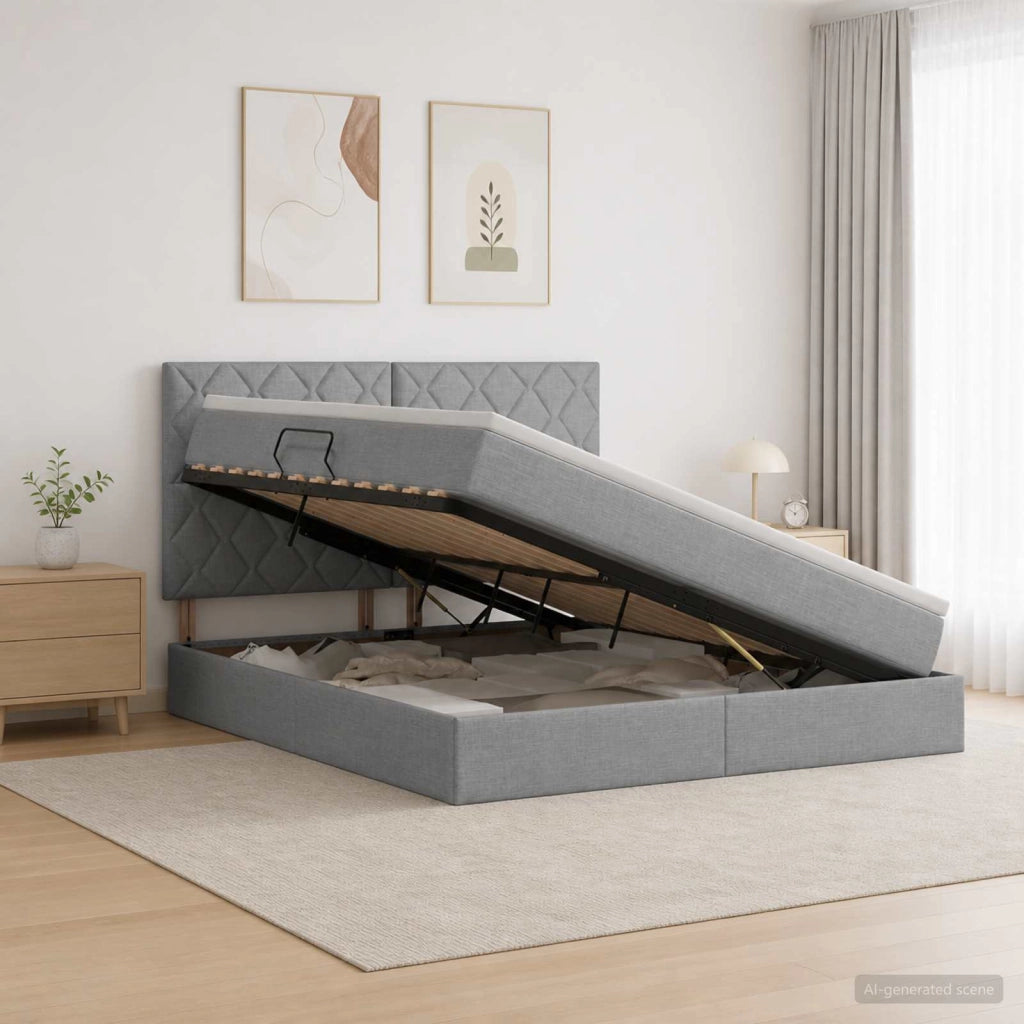 Letto con contenitore e materasso Grigio Chiaro 160 x 200 cm 3459576