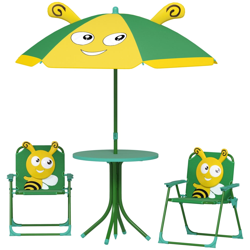 Set giardino per bambini con tavolo, sedie e ombrellone ¨C zephmum ¨C design ape, verde e giallo