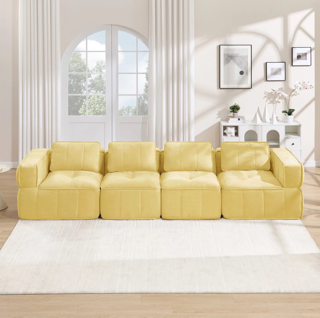 Divano modulare 4 posti 344x93x67 cm senza struttura in poliestere; giallo