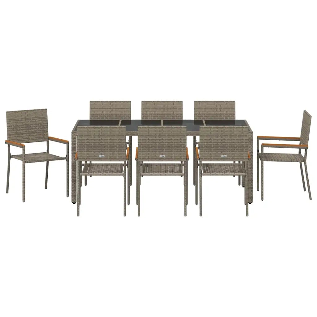 Set da Pranzo per Giardino 9 pcs Grigio polyrattan
