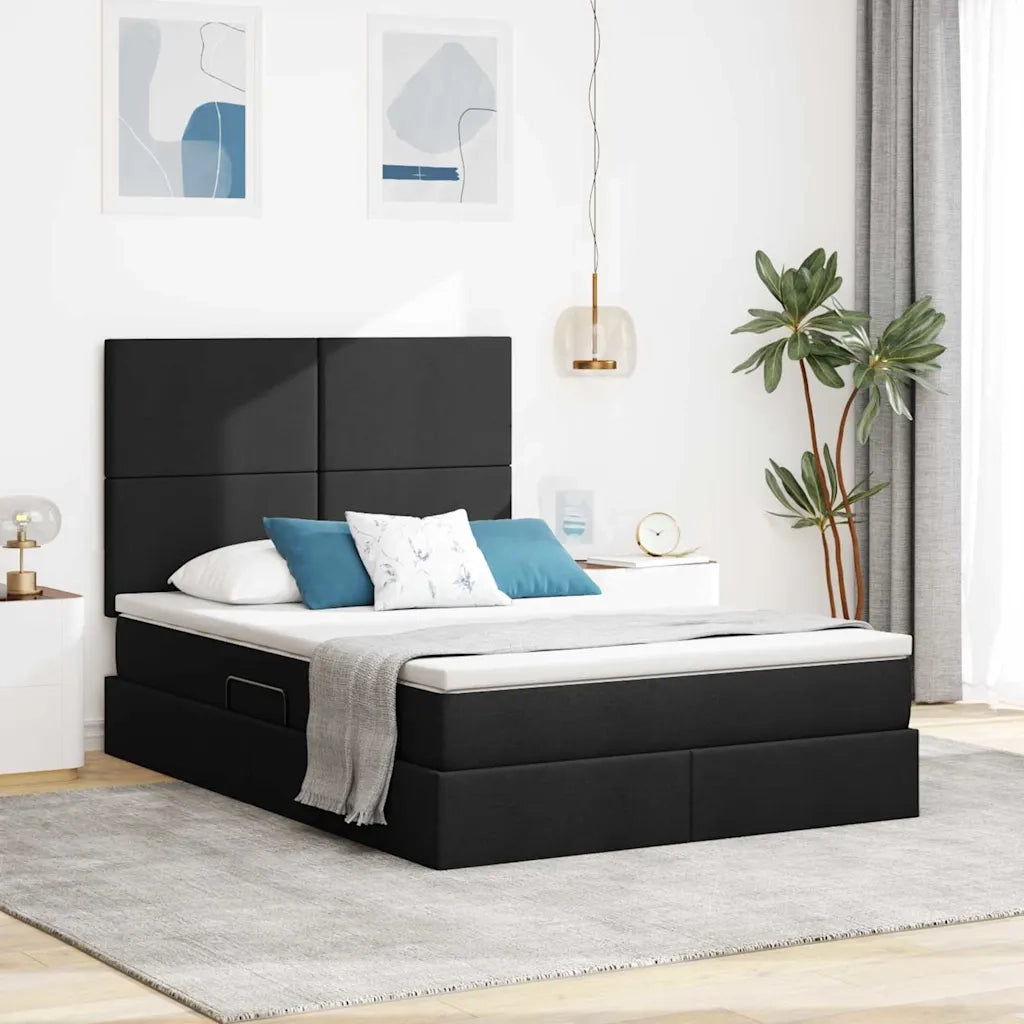 Letto con contenitore e LED Nero 140 x 190 cm Poliestere