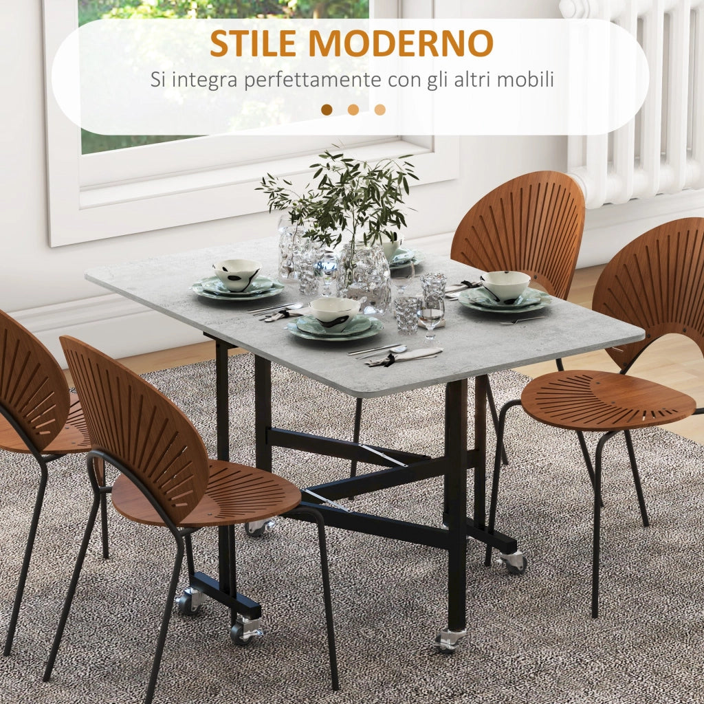 Tavolo Pieghevole Salvaspazio per 4-6 Persone con Ruote 120x80x73 cm Grigio