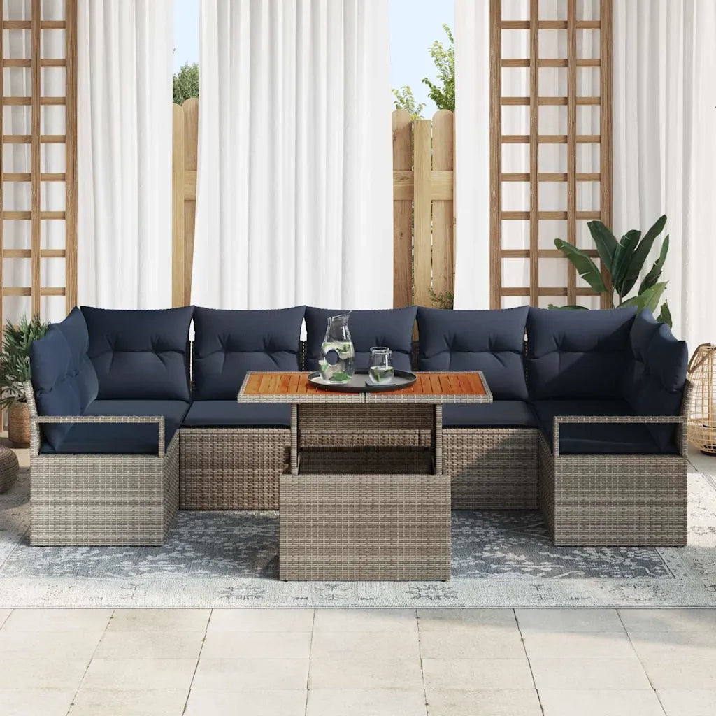 Set Divano da Giardino con cuscino 8 pcs Grigio e Blu Navy 3349681