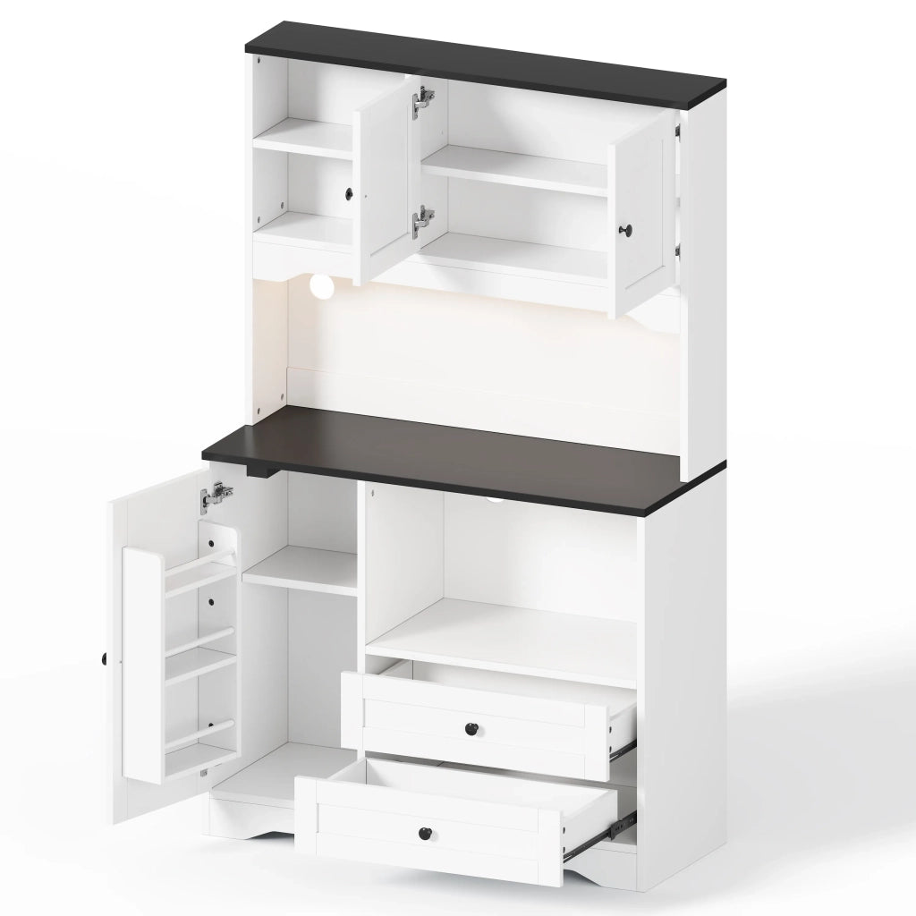 Armadio da cucina alto 100x40x163 cm con illuminazione LED, prese e USB, spazio microonde, ripiani regolabili e portaspezie. Per cucina, sala da pranzo e soggiorno