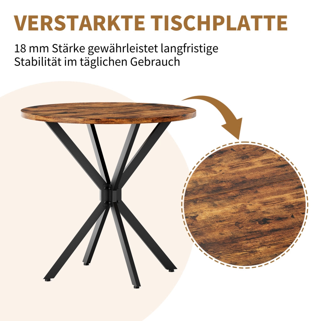 Tavolo rotondo Ø80 cm in stile industriale marrone e nero