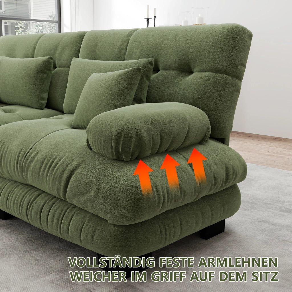 Divano Angolare Chenille con Ottoman e Cuscini ¨C MINIMAL ¨C Verde