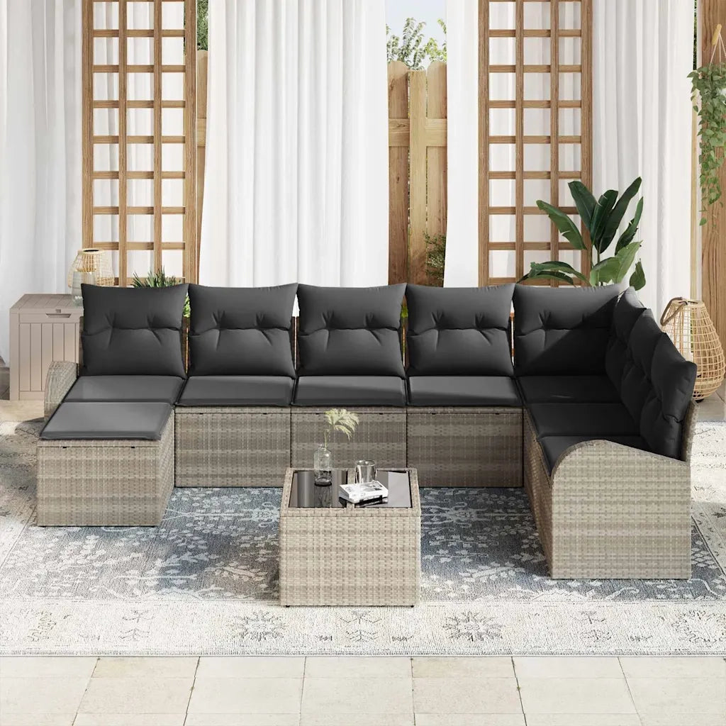 Set di divani con cuscino 9 pcs Grigio chiaro polyrattan