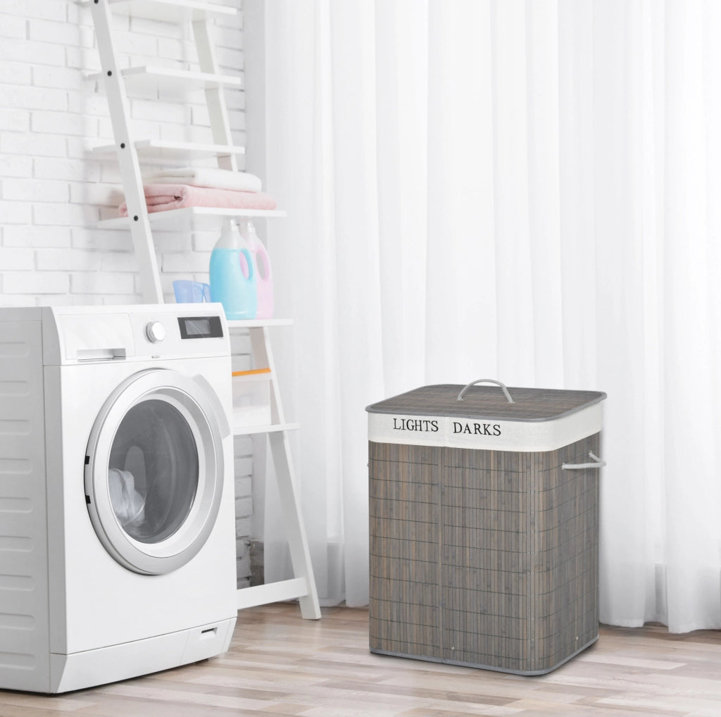 CONTENITORE PORTABIANCHERIA 100 L con 2 scomparti bambù grigio