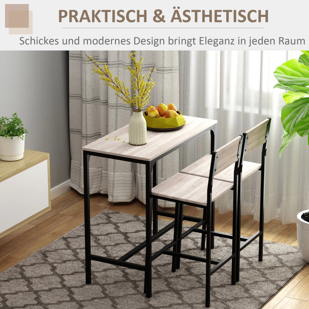 Set tavolo bar con 2 sgabelli in MDF naturale
