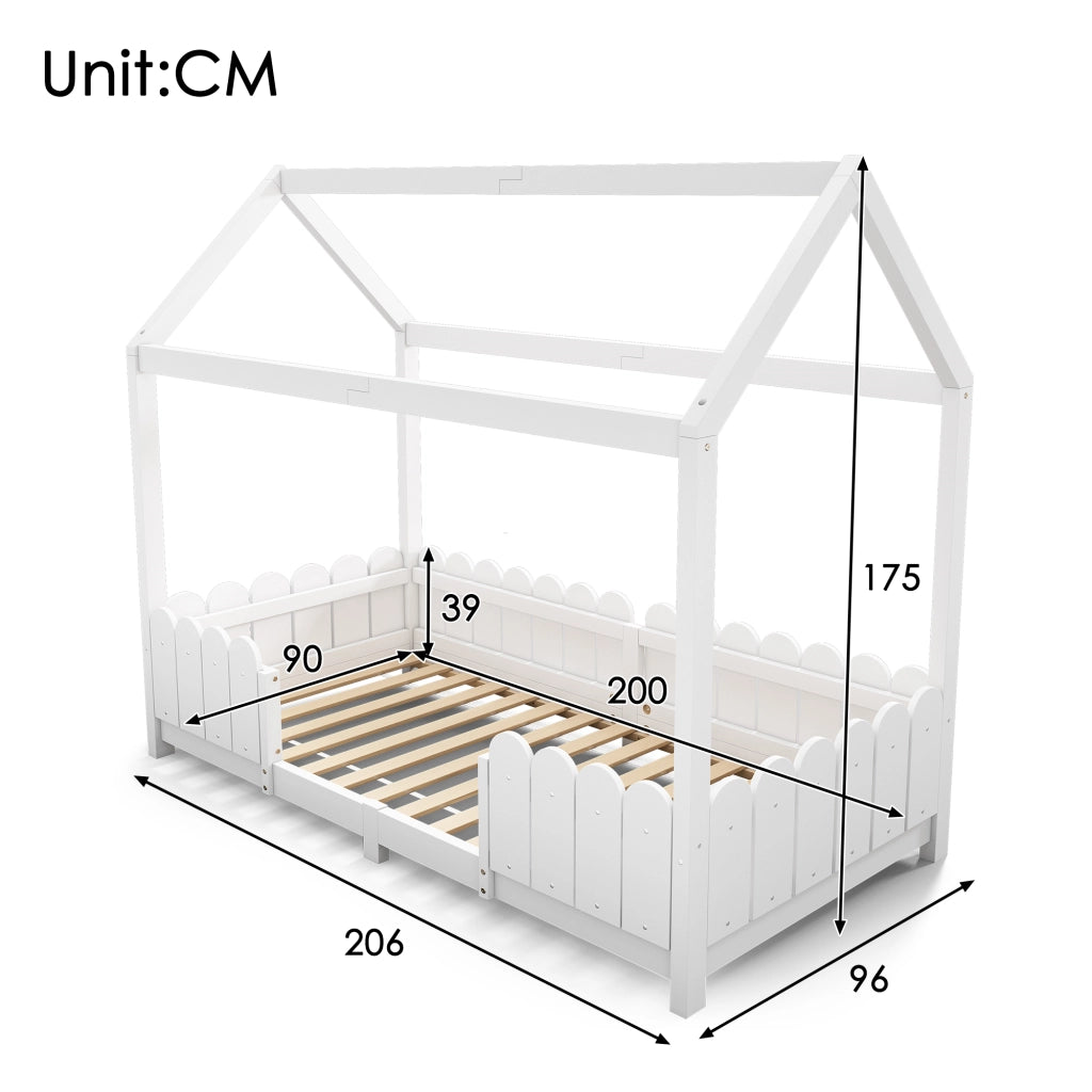 Letto casetta per bambini 90x200 cm bianco