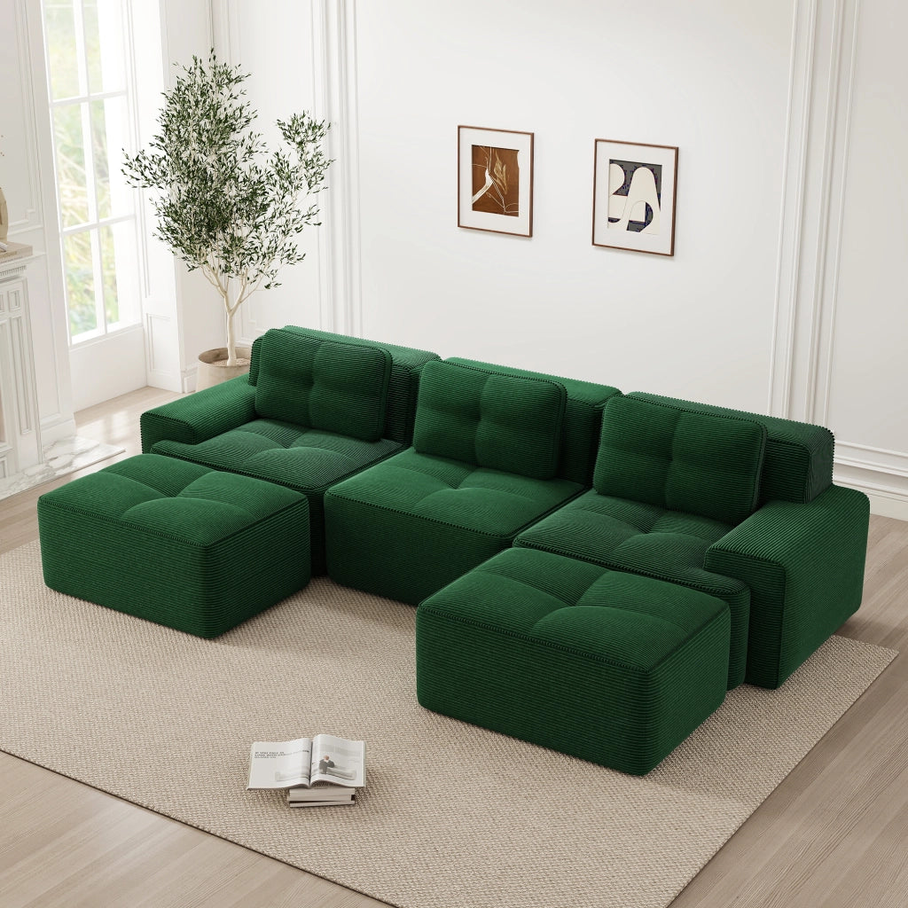 Divano modulare con seduta profonda design senza struttura base antiscivolo per soggiorno in velluto a coste verde