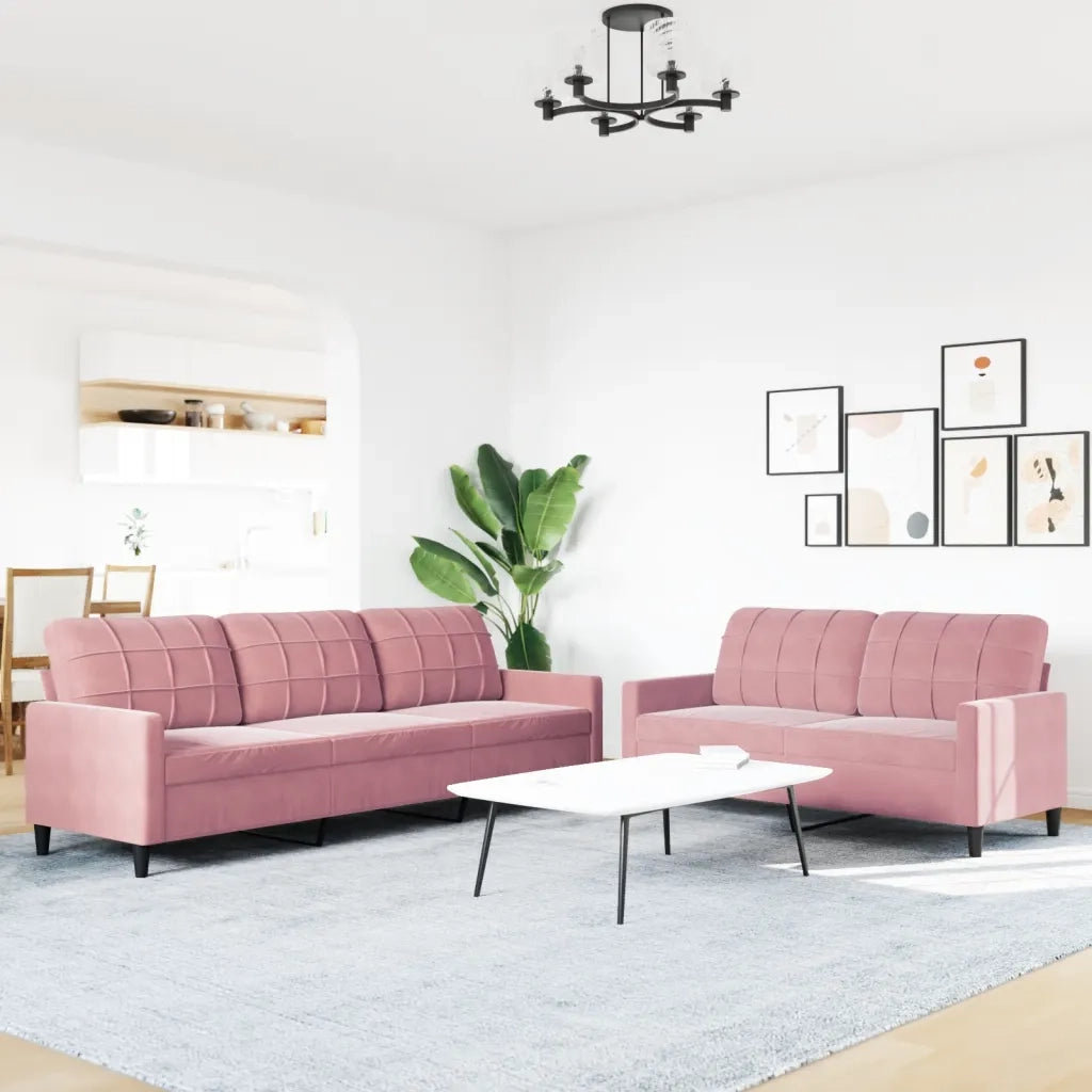 Set di Divani 2 pz con Cuscini rosa in Velluto