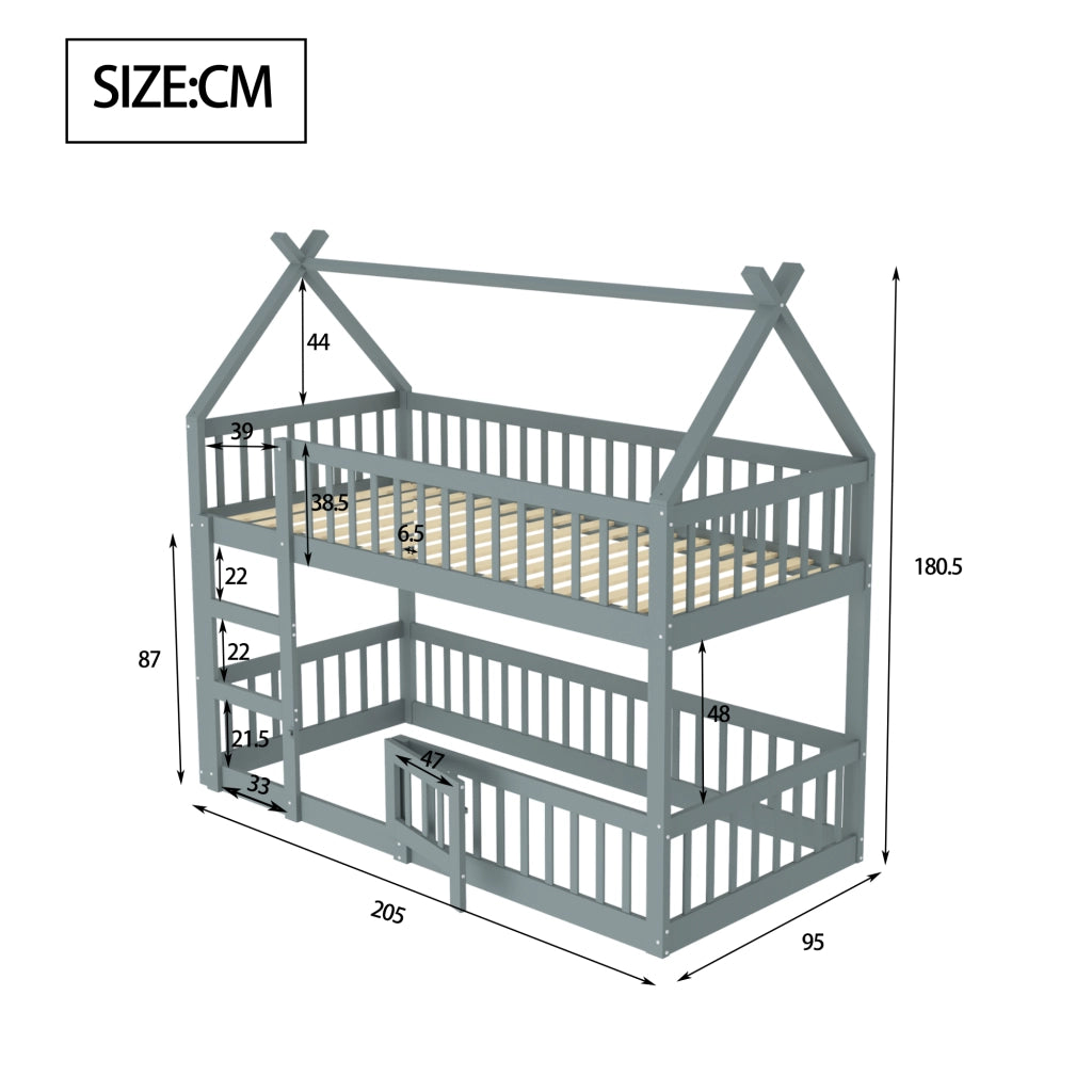 Letto a Castello per Bambini con Scala ¨C MINIMAL ¨C Massello Grigio 90x200