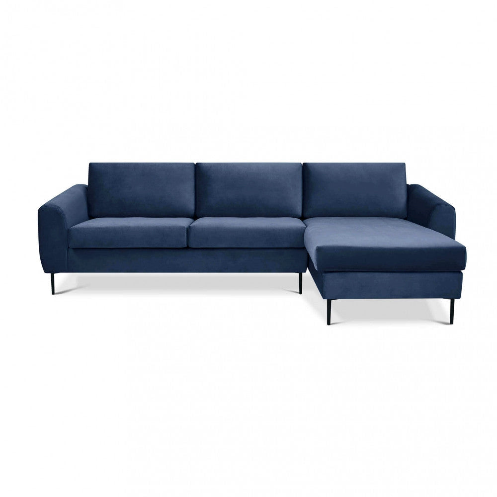 Divano con Chaise Longue Gregory in Tessuto Blu