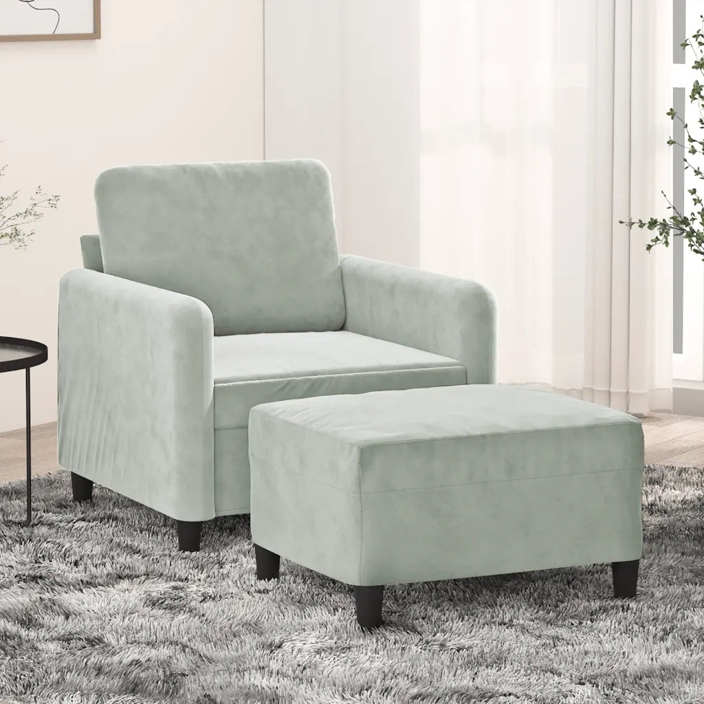 Poltrona con Poggiapiedi Grigio Chiaro 60 cm in Velluto