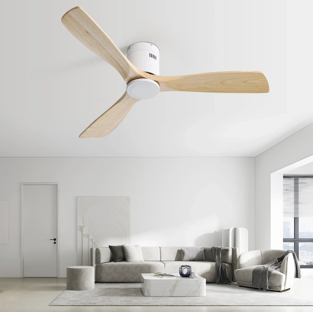 Ventilatore da soffitto 132 cm bianco in metallo e legno con telecomando