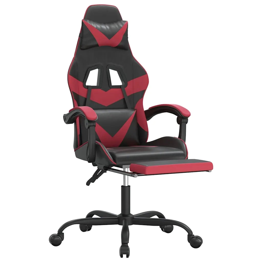 Sedia da Gaming con Poggiapiedi Nero e Rosso Vino in Similpelle 3143861