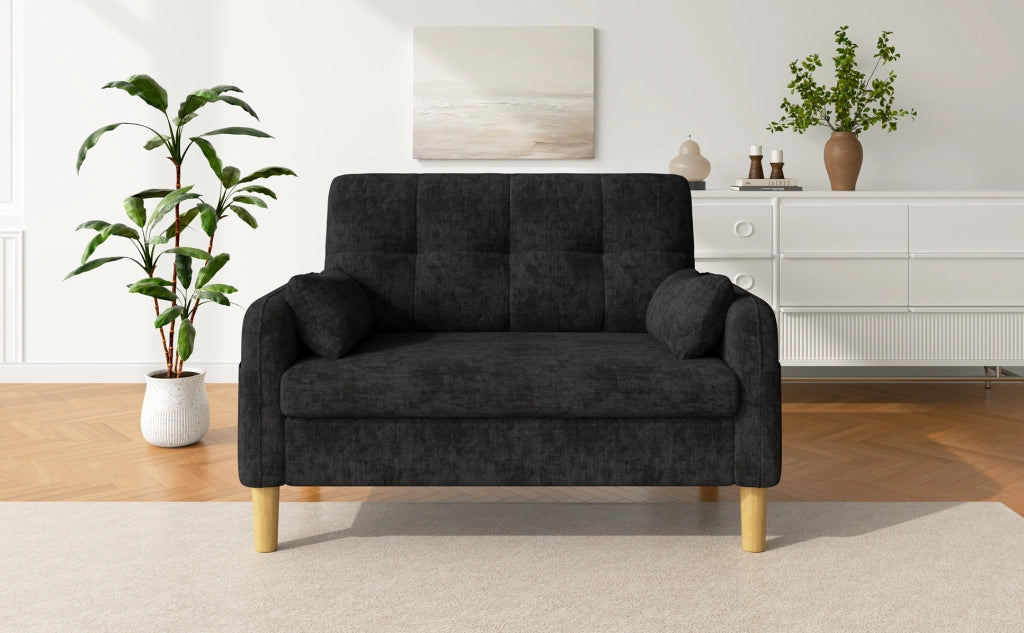 Sofa a 2 posti in chenille grigio con 2 cuscini e tasca laterale, 119 x 78 x 85 cm