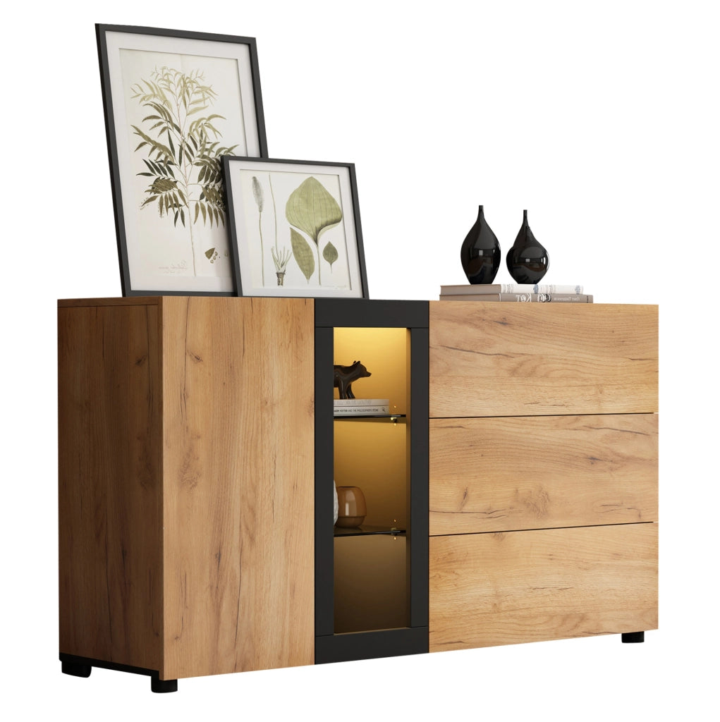 Credenza moderna con LED e controllo APP; 140 x 40 x 80 cm; marrone e nero