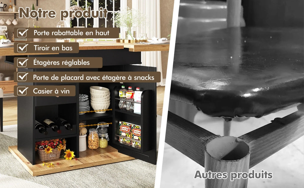Tavolo da pranzo telescopico allungabile 110-140x80 cm, pieghevole per 4-6 persone, salvaspazio per cucina e soggiorno, con ripiano snack e portabottiglie