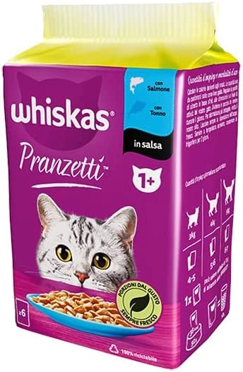 WHISKAS PRANZETTI IN SALSA SET DA 6 X50GR CON SALMONE E TONNO