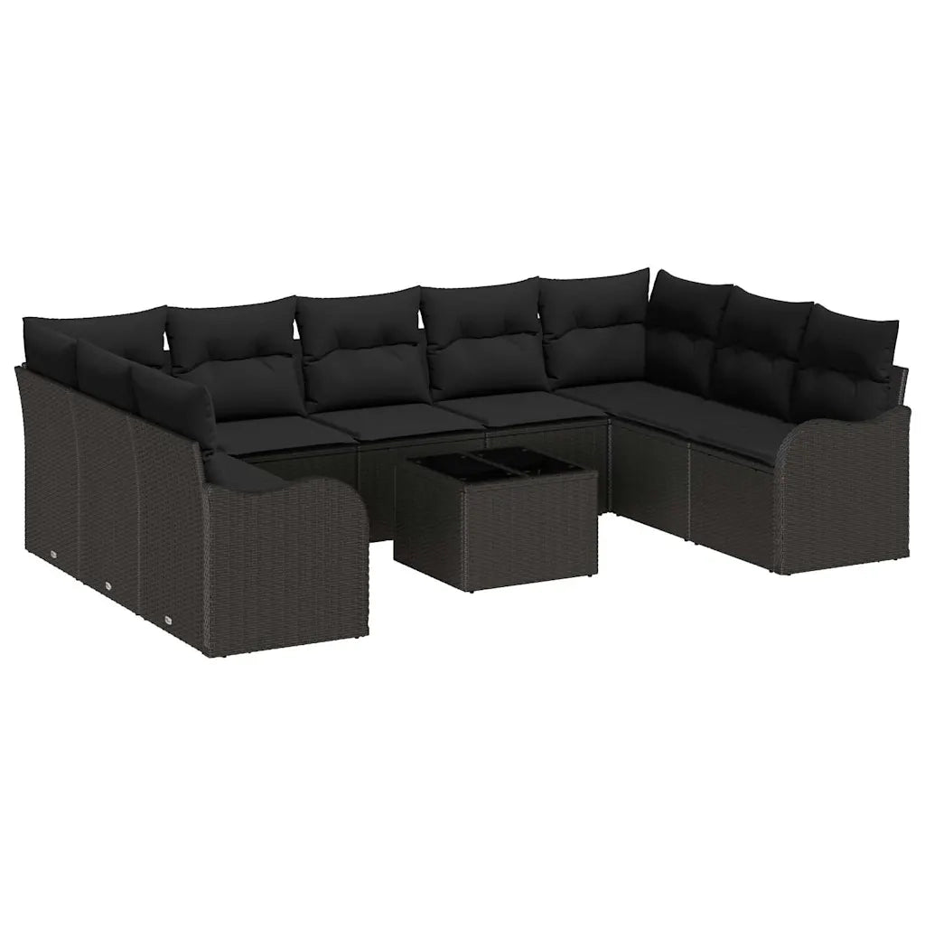 Set Divano da Giardino con cuscino 10 pcs Nero Poly Rattan